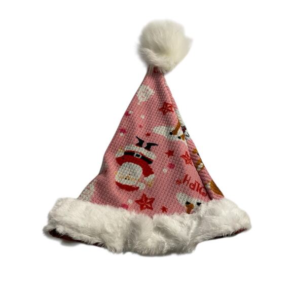 Vintage Rudolph Misfit Toys Upcycled Santa Hat Pink Faux Fur Trim OSFM - Picture 2 of 6